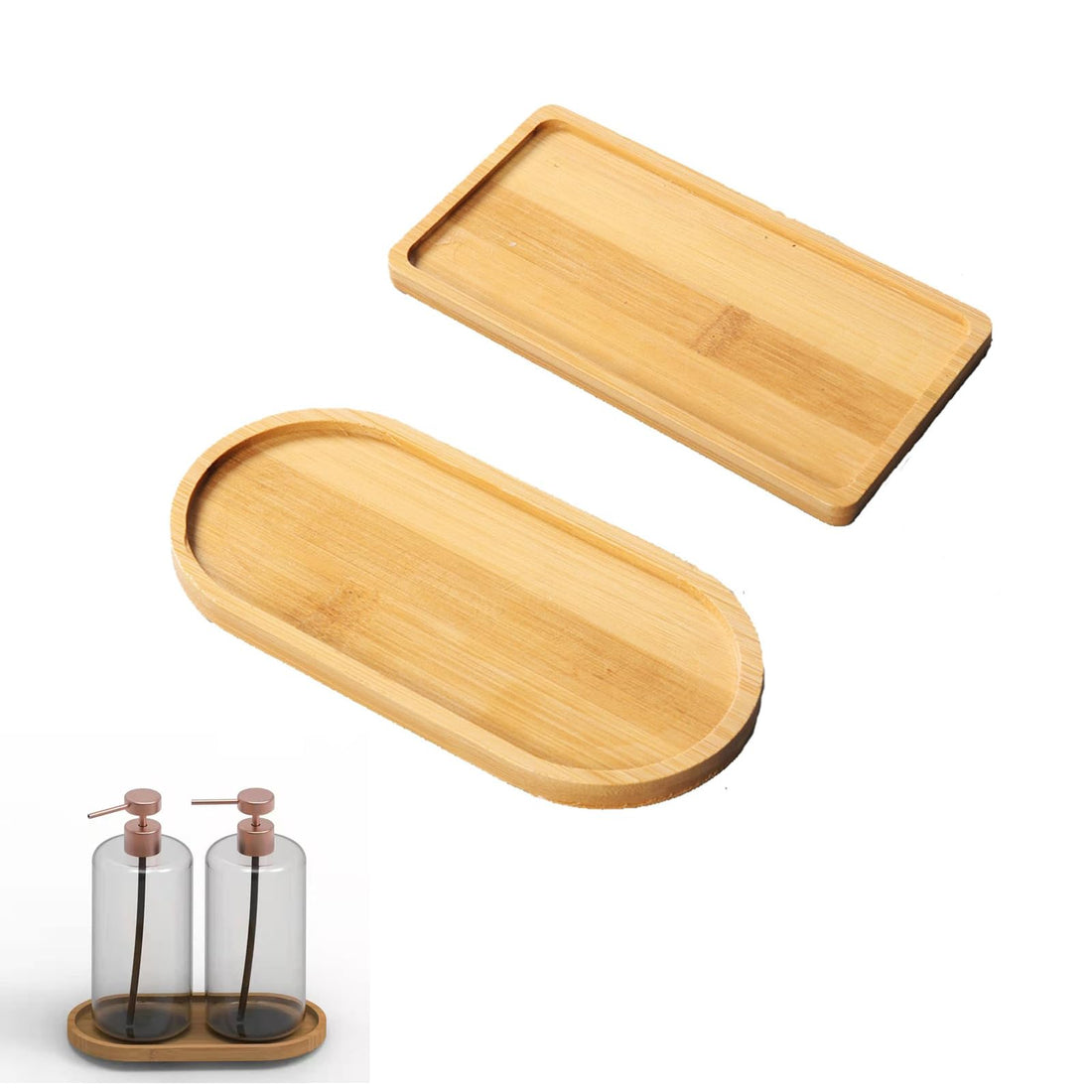 ZNDFTW 2 Pcs Bamboo Tray, Wooden Tray, Small Wooden Tray, Small Tray and Flower Plant Succulent Tray for Tea Fruit Snacks Wine Glasses Cakes Kitchen Counter Home Office Living Room