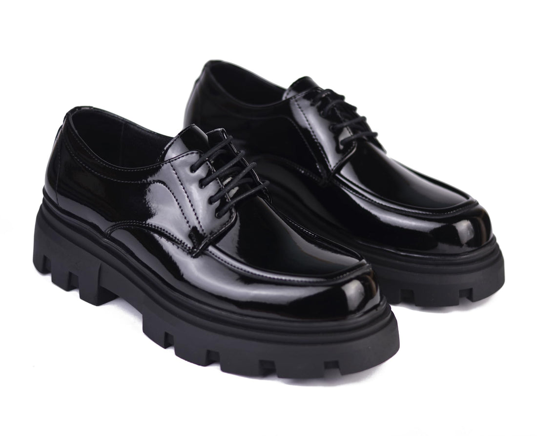 Chunky Vernier Lace Up Shoes for Men with Lightweight Foam Sole - Black