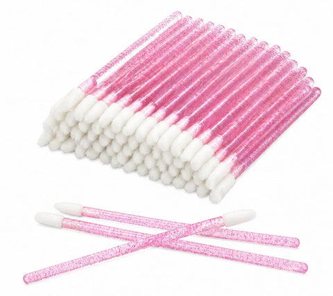 50PCS Disposable Lip Gloss Applicators, Soft Flocked Tip Makeup Wands with Glitter Handles, Precision Lip Brush Tools for Lipstick, Gloss and Cream Makeup, Hygienic Single Use Beauty Applicators