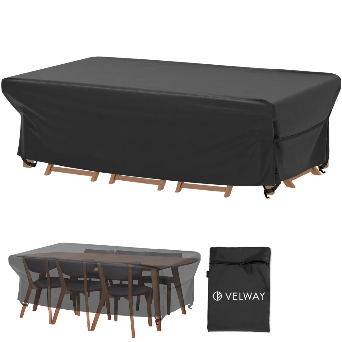 Velway Patio Table Chairs Set - Waterproof 88"L x 62"W x 28"H Outdoor Bistro Dining Set - Fire Pit Table Cover - Furniture Cover - Small Rectangle - Ultra Windproof - UV-Resistant