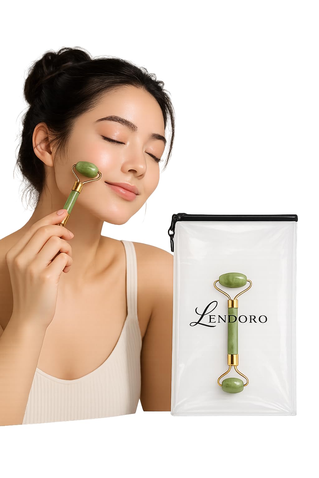 LENDORO Jade Roller for Face Massage, Dual-Ended, Promotes Blood Circulation, Reduces Wrinkles