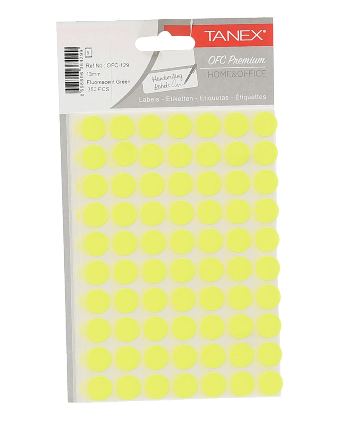 Tanex Office Sticker 13 mm 350 Labels Pack of 5 Sheets A5 Neon Yellow Model OFC-129