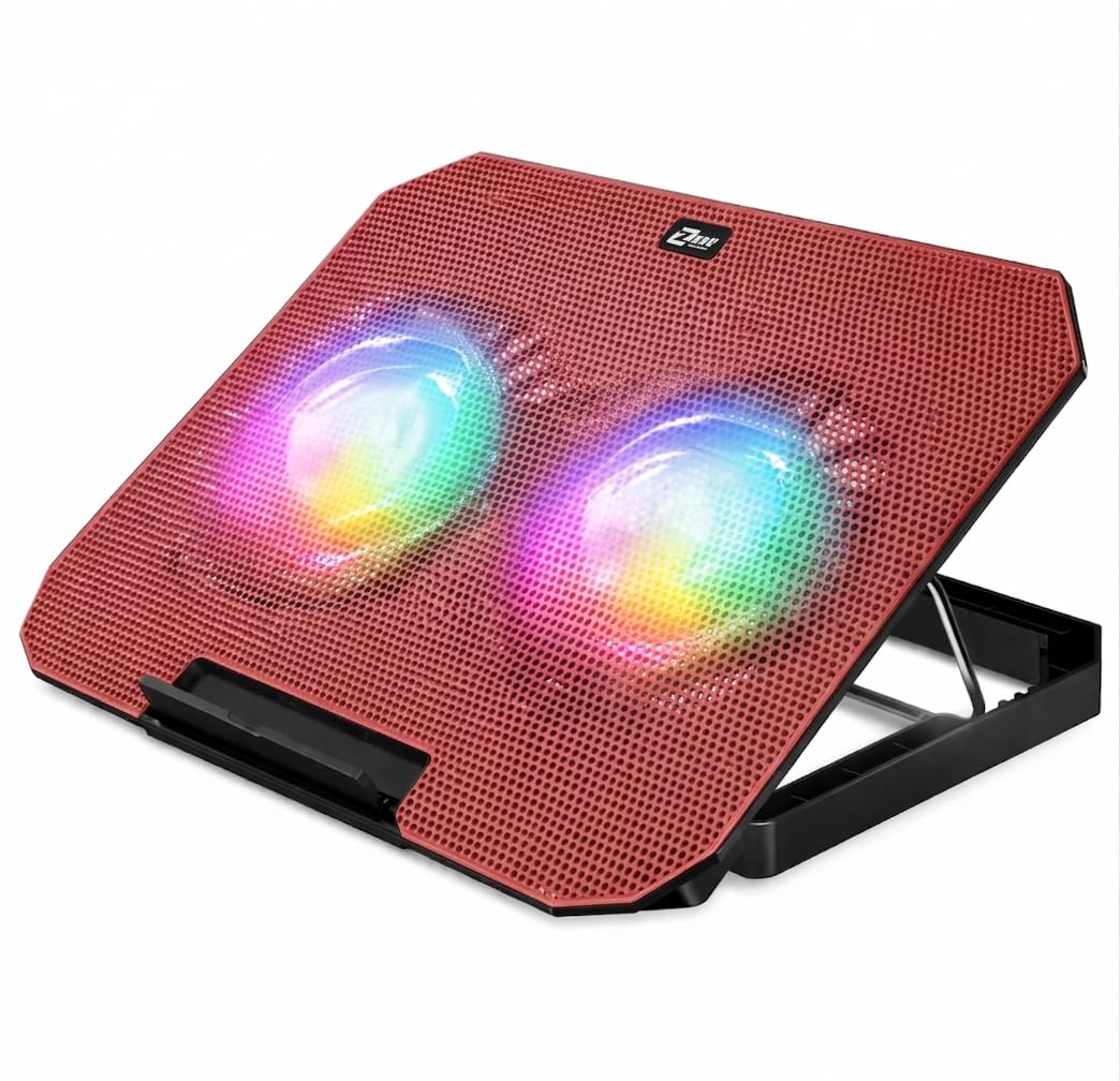 ZR700 Professional Laptop Cooling Pad - Laptop Cooler (Cooling Pad) with 2 RGB Fans - Adjustable Stand for 12 to 17 Inch Devices with Built-in Phone Holder Multicolor
