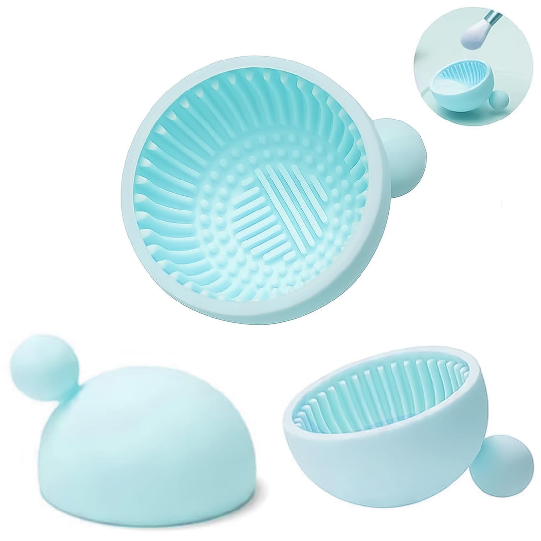 Makeup Brush Cleaner - Silicone Makeup Brush Cleaner, Bowl Shape, Portable Washing Tool, For Women, Easy To Use, One Piece (Baby Blue)