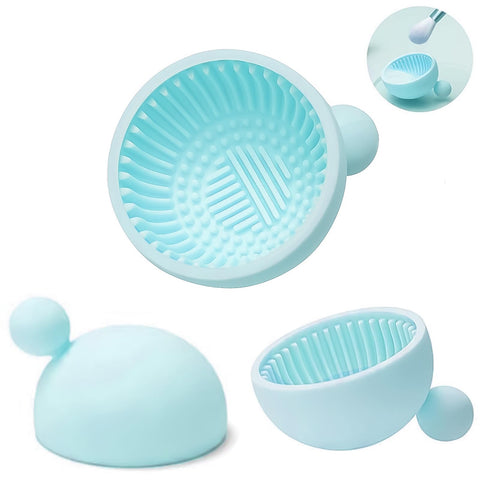 Makeup Brush Cleaner - Silicone Makeup Brush Cleaner, Bowl Shape, Portable Washing Tool, For Women, Easy To Use, One Piece (Baby Blue)