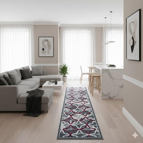 Mac Carpet Corridors Long Modern, Walker Moket Geometric Marble, Fixed Colors, Wide 70 cm and 80 cm, Multi Size (Burgundy * Grey, 80 * 300)