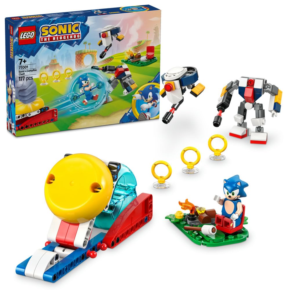LEGO Sonic the Hedgehog: Sonic’s Campfire Clash Set, Collectible Building Toy with 4 Characters, Gold Rings and a Chaos Emerald, Gifts for Gamers, Boys & Girls aged 7 Plus 77001