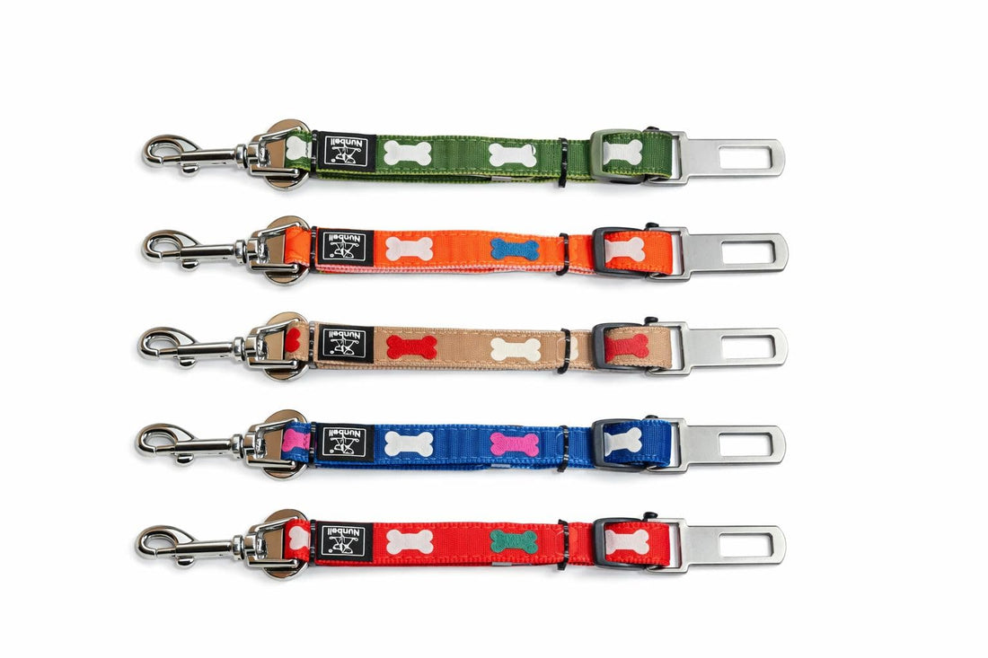 Nunbell Long Dog Car Seatbelt Leash with Bone Pattern, Adjustable Pet Safety Restraint with Metal Clip (Olive)