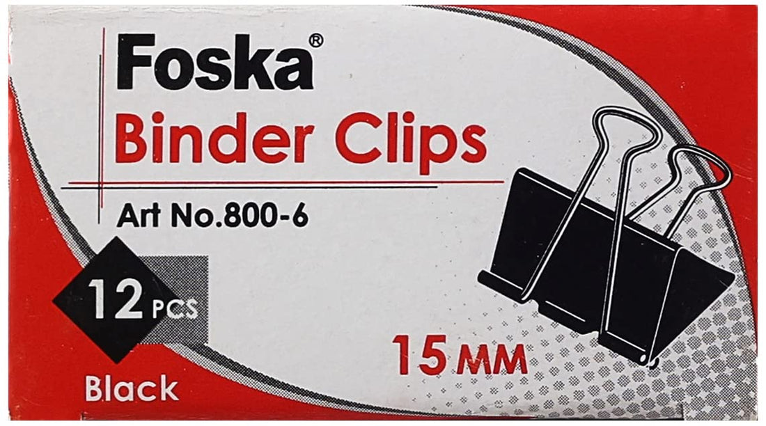 Foska Box of Black Binder Clips 15 mm