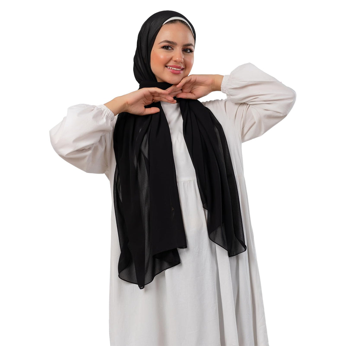 Soft Plain Crepe Veil - Crepe Hijab for Women Comfortable and Cool on Head (75cm*180cm) (Black)
