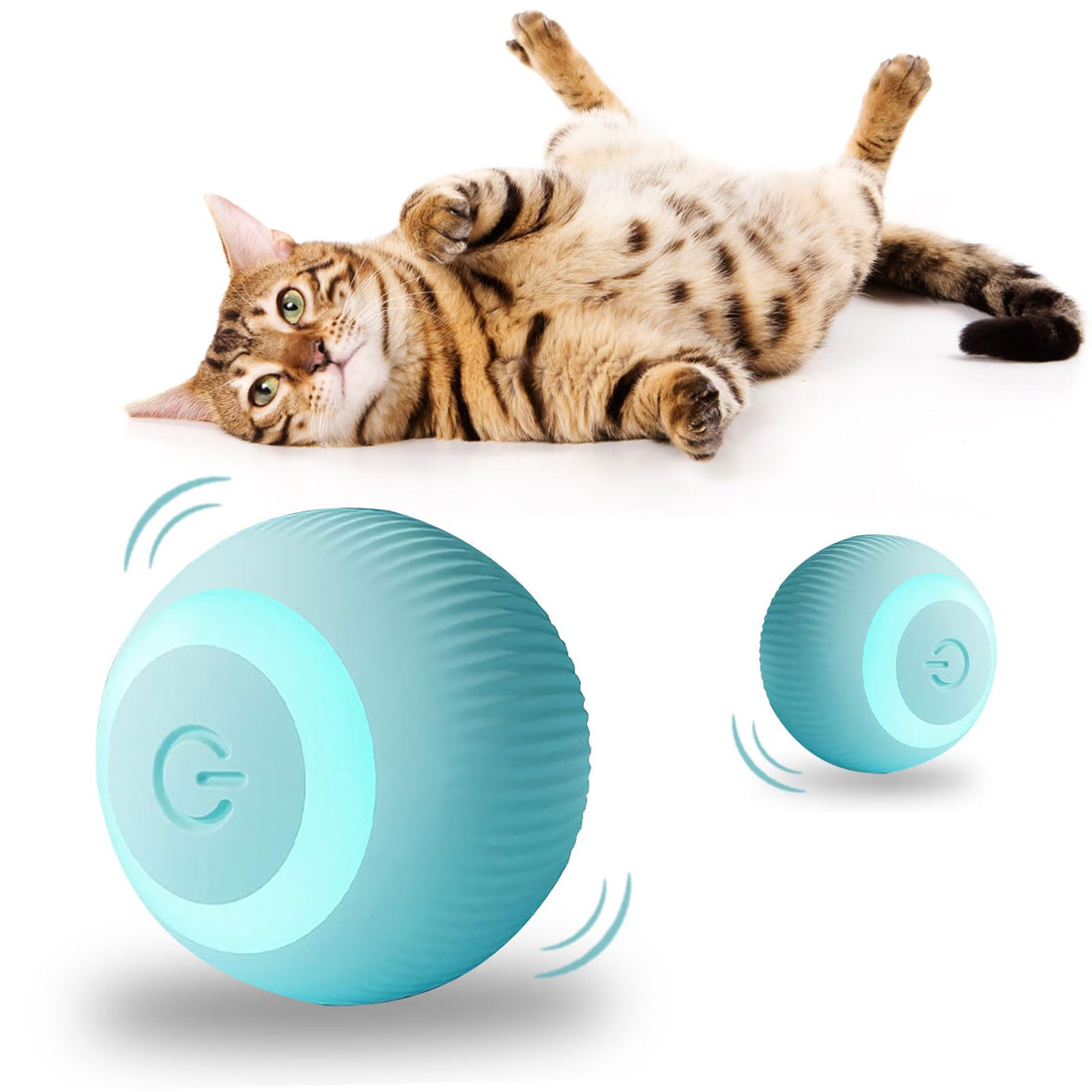 Interactive Cat Toy Ball Electric Cat Ball with LED Light Automatic 360° Rollball Smart Interactive Cat Ball USB Rechargeable Automatic Bouncing Ball for Indoor Kittens (Blue)