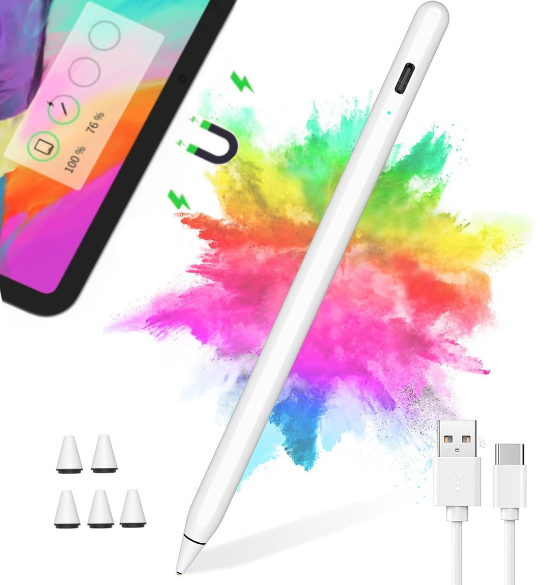 Universal Stylus Tablet Pen Digital Pen for Tablets Compatible with Samsung/iPhone/Lenovo/Xiaomi/Huawei/Android Touch Screen, Stylus Pencil Tablet with 5 Tips 1.5 mm