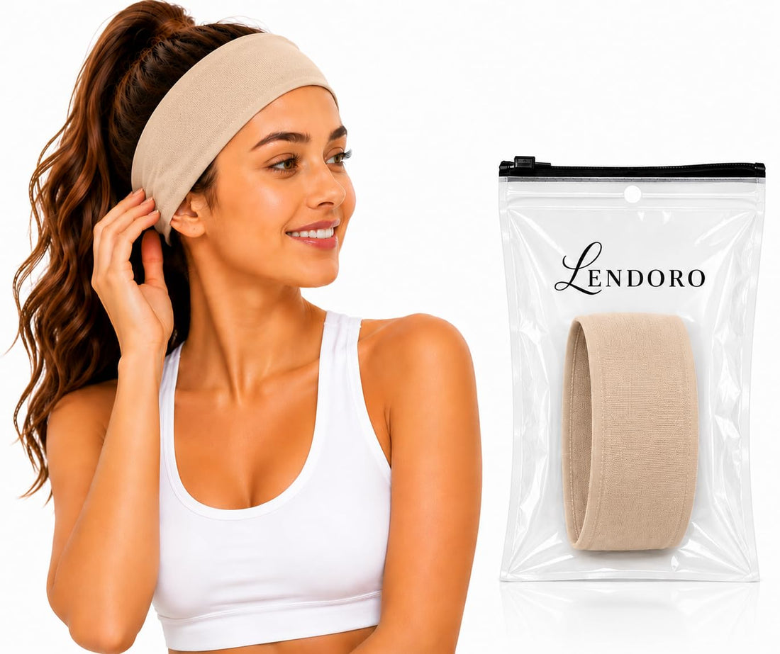 Fashion Wide Headbands, Soft Fabric, 7cm, Stretchy Hair Bands for Makeup, Yoga, Running, Sports (1, Beige)
