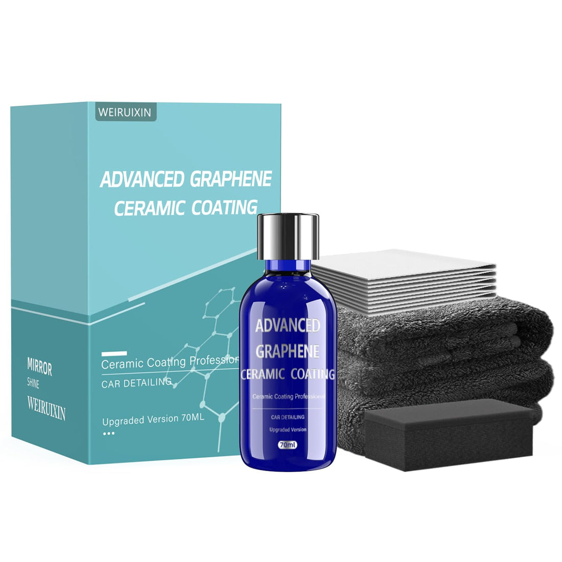 Weiruixin Advanced Graphene Ceramic Coating for Cars(70ML),12H Graphene Coating for Auto Car Detailing,10+ Years of Long Lasting Car Protection,Gloss Hydrophobicty Anti Scratch