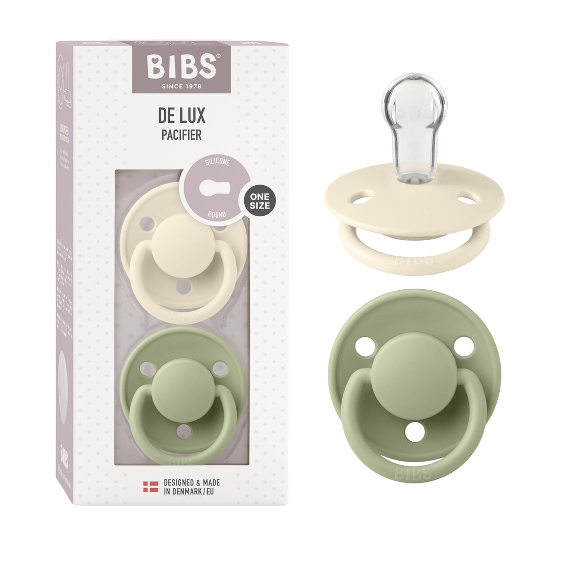 Bibs Pacifier De Lux 2 Pack Silicone Onesize Ivory/Sage