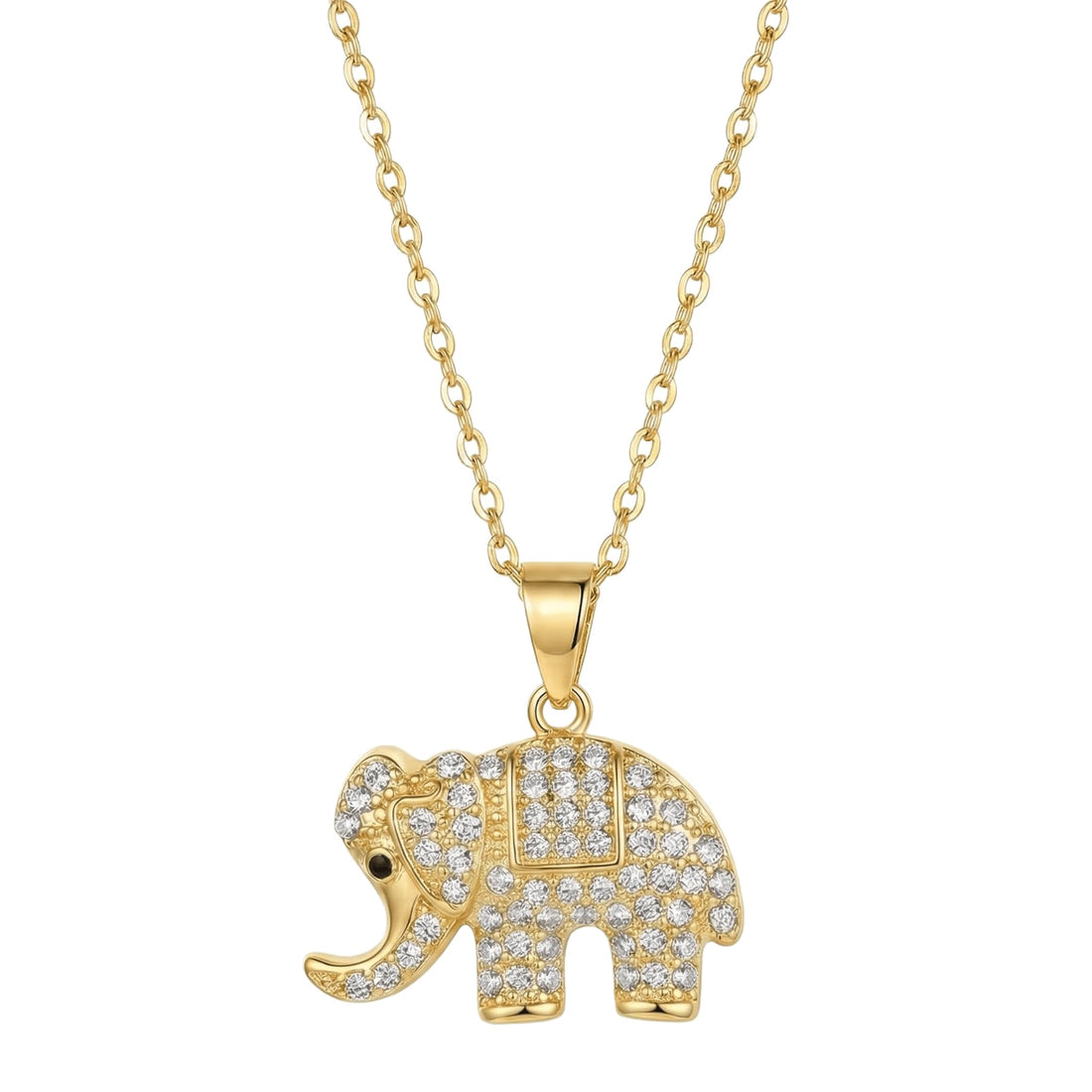 Luxury Elephant Chain Fully Inlaid with Cubic Zirconia 18K Gold Plated | Elephant Necklace for Good Luck and Wisdom | Elegant Gifts Jewelry for Women Girls | Stainless Steel