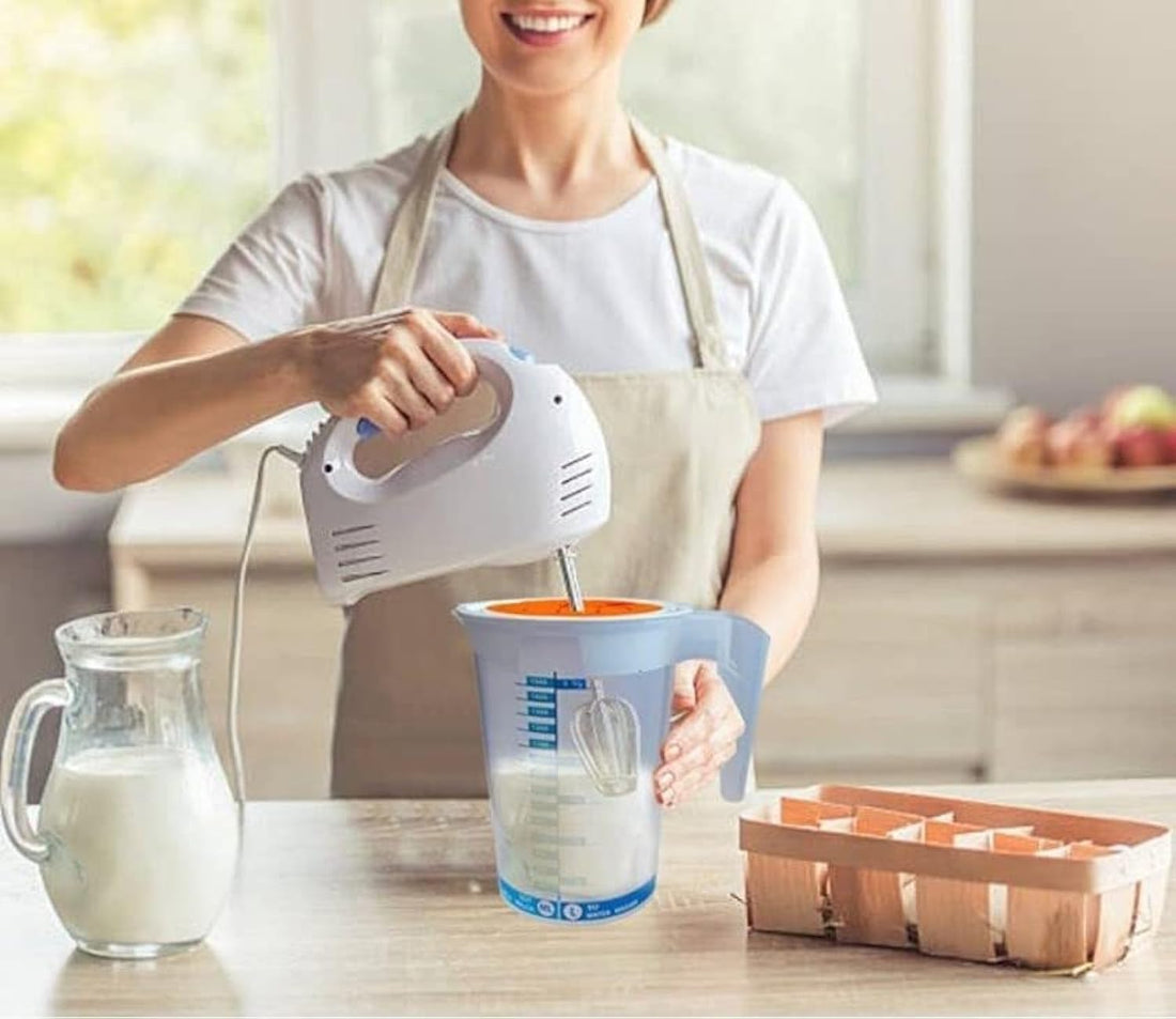 Splash Proof Mixer Bowl with Silicone Lid 1500 ML (TRONS) Gauge Jug Mixer with Standard Hands and Shock Silicone Cap, Egg Blender Perneum.