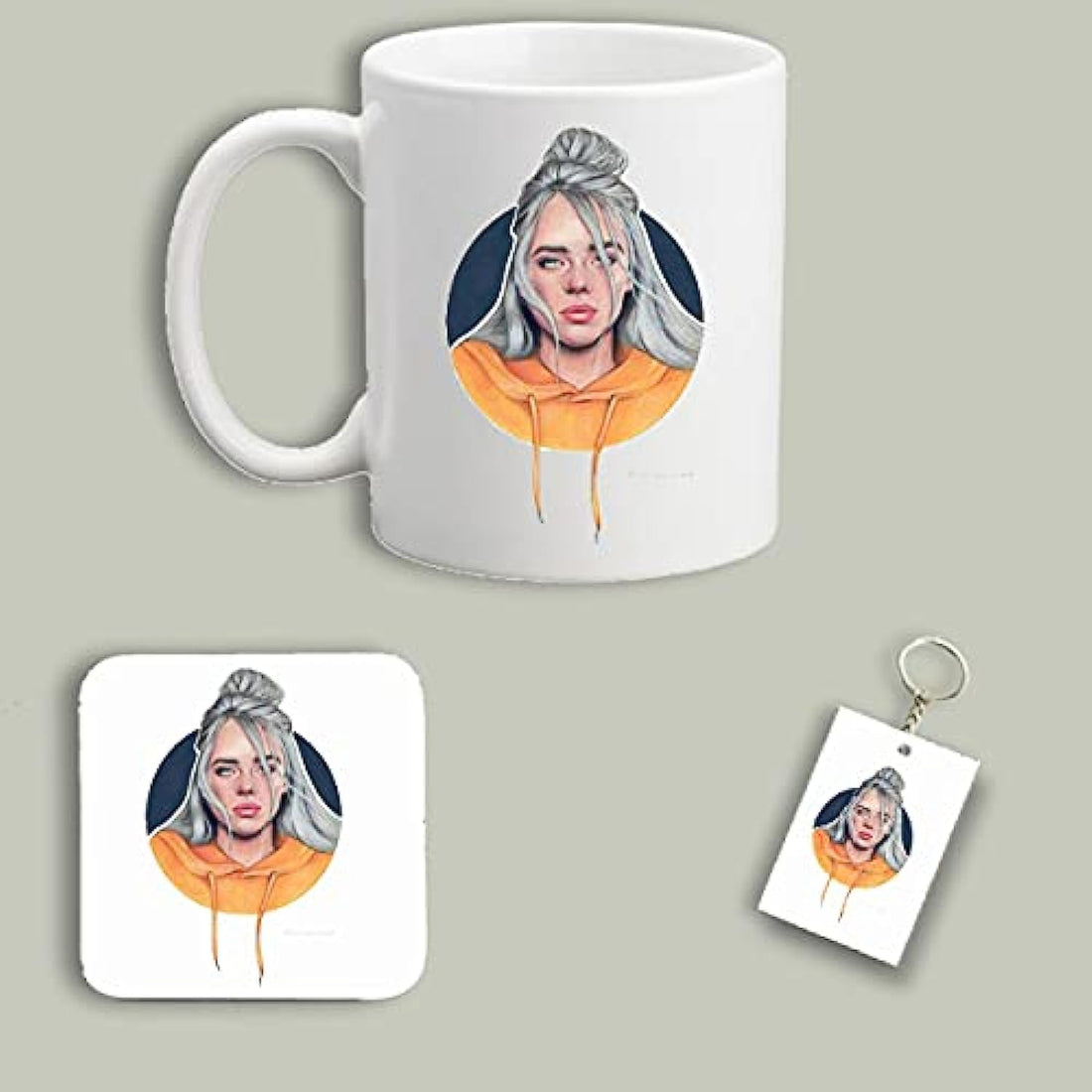 billie elish mug with coaster and keychain
