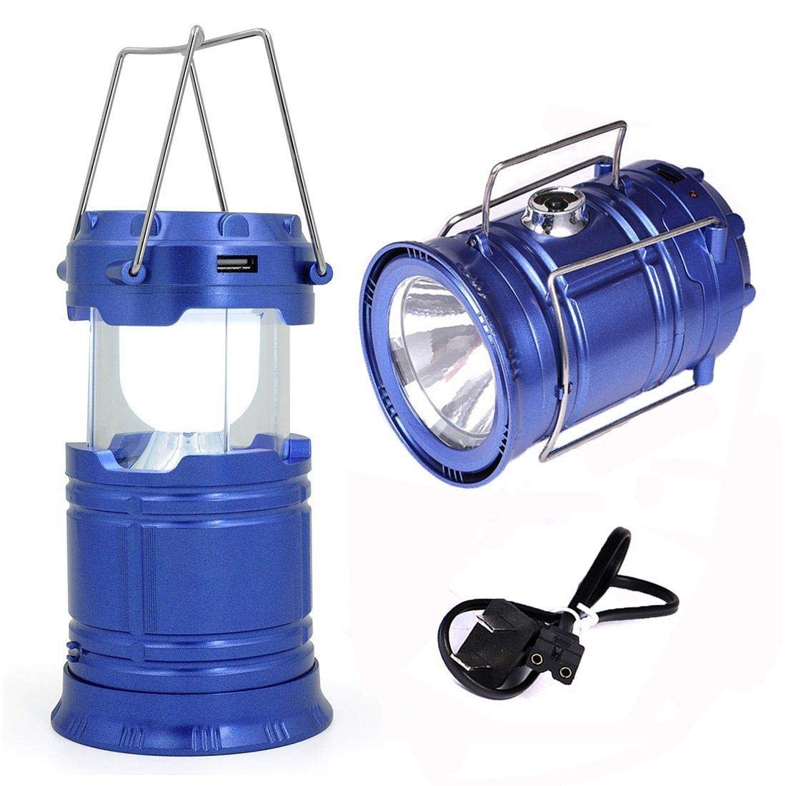 DOWIN LED USB Rechargeable Flashlight Tent Camping Solar Energy Light- Blue