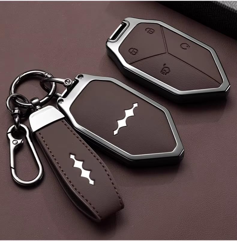 Zinc Alloy Car Key Fob Case Cover with Keychain Compatible with BYD Formula Leopard 5/8 Metal , Protective Key Shell Holder (Brown)