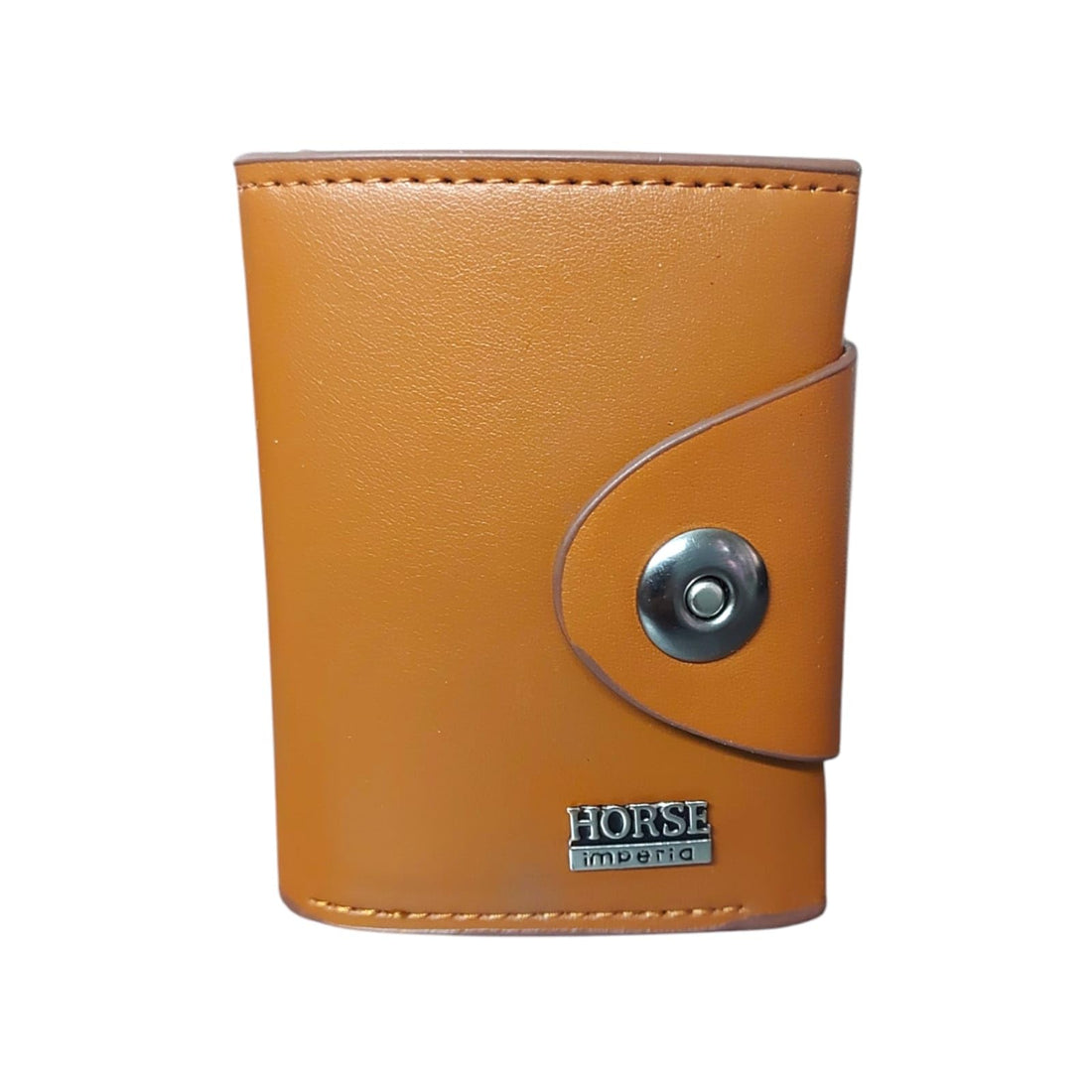 Horse Imperial Leather Card Wallet, Snap Button Closure (Beige)