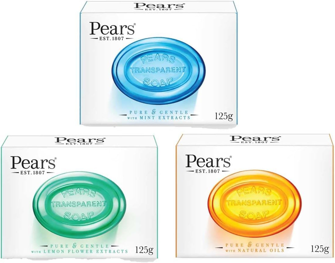 3x Pears Soap Bar 125g Natural Oils, Lemon Flower Extracts & Mint Extracts