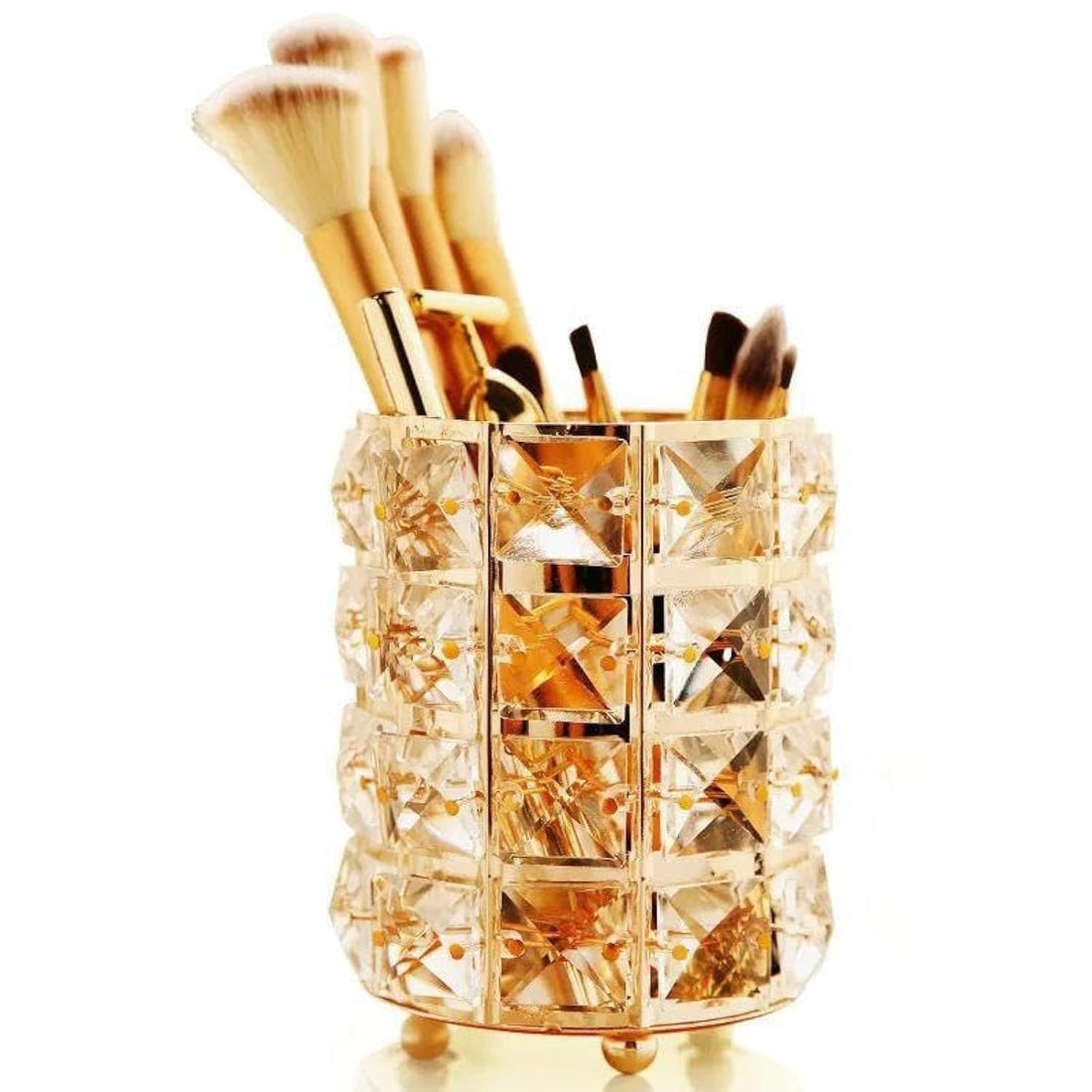 Elegant Crystal Makeup Brush Holder, Vanity Table Organizer for Cosmetic Storage, Gilded Pen Holder to Spice Up Your Desk