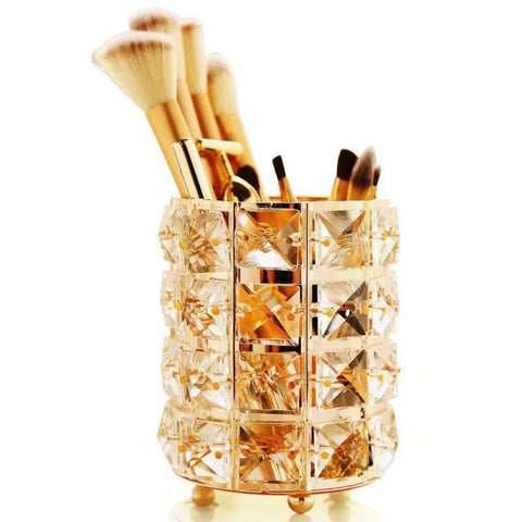 Elegant Crystal Makeup Brush Holder, Vanity Table Organizer for Cosmetic Storage, Gilded Pen Holder to Spice Up Your Desk