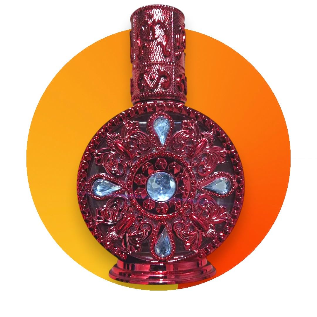 1 Pcs Empty Refillable Perfume Bottle - Essential Oils - Distinctively Decorated Perfume Vials 50ml/1.69oz (Round Red)