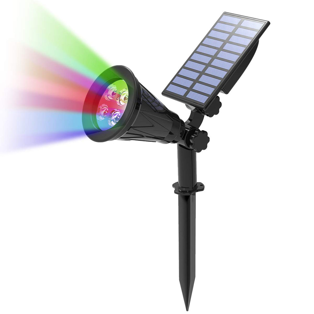T-Sun 4 LED Solar Spotlights Outdoor Auto ON/Off & Adjustable Waterproof IP65 Solar Powered Security Wall Light for Garden, Patio, Garage, Stairs, Pool Area (RGB)