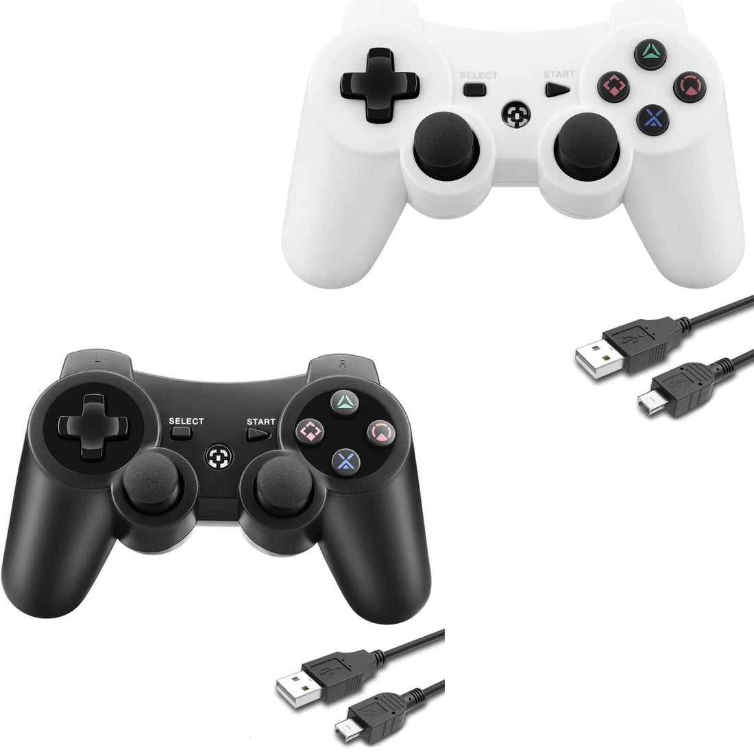 2 Pack Wireless Controller for PS3, Compatible with PS3/PS3 Pro/PS3 Slim, Dual Motor, Ergonomic Design, 2023, New Black and White