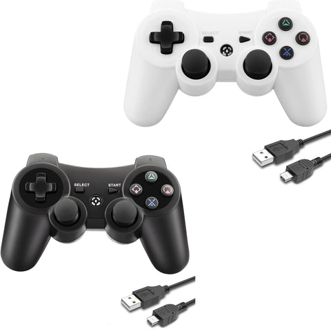 2 Pack Wireless Controller for PS3, Compatible with PS3/PS3 Pro/PS3 Slim, Dual Motor, Ergonomic Design, 2023, New Black and White