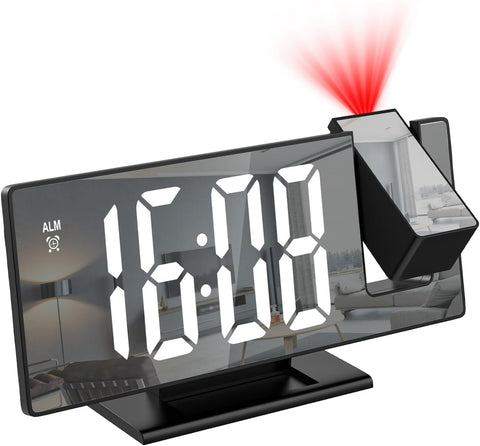 Alarm Clock, Newest LED Electronic Alarm Clock, Mirror Alarm Clock for Bedroom, Digital Projection Clock on Ceiling Wall with Large Display, Temperature, Adjustable Brightness (1pc)