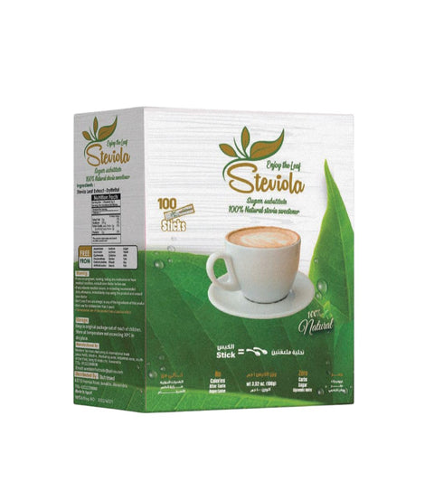 Steviola Natural Sweetener from Stevia Leaves - 100 Sachets - Healthy Sugar Alternative - Zero Calories - Suitable for Diabetics and Diet
