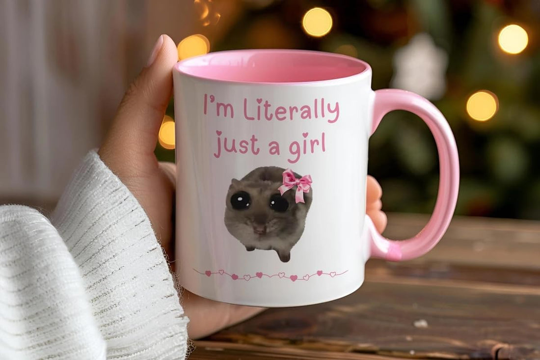 I'm Literally Just a Girl Mug, Sad Hamster Mug, Viral Meme Mug, Cute Coffee Cup, Hamster Mug, Viral gifts, Funny Tiktok gift, Mug for Her - pink