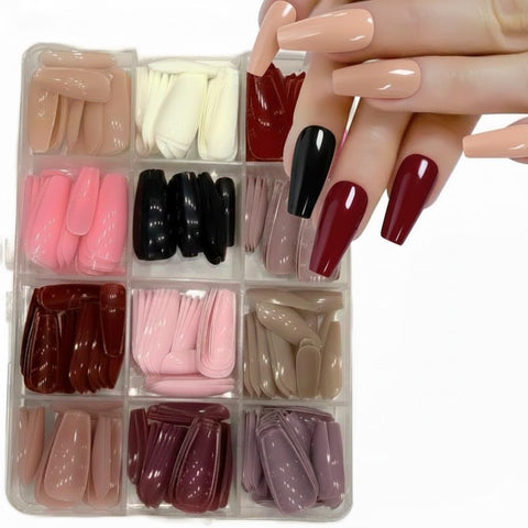 12 Color Art Deco Press On Nails Set, 288 Pcs Glossy Colored Straight False Nails, Full Cover Artificial Fingernails Acrylic Tips Manicure Design Decor for Women Girls DIY Nails