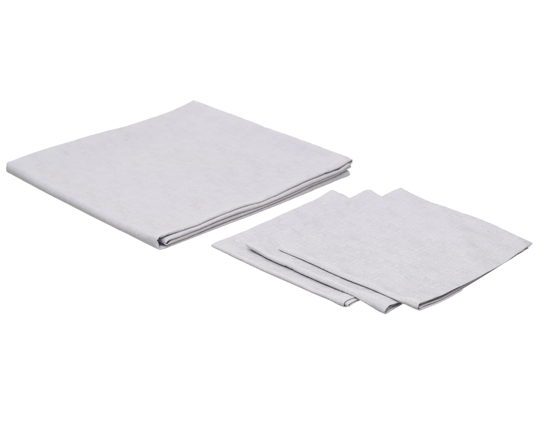 Gazal Rectangular Tablecloth with 6 Cloth Napkins, 140 cm x 150 cm Size, Silver