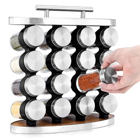 Spice Rack, 4 Tier Spice Rack Organiser Storage Free Standing with 16 Glass Spice Jars for Kitchen,Countertop,Cupboard,Pantry