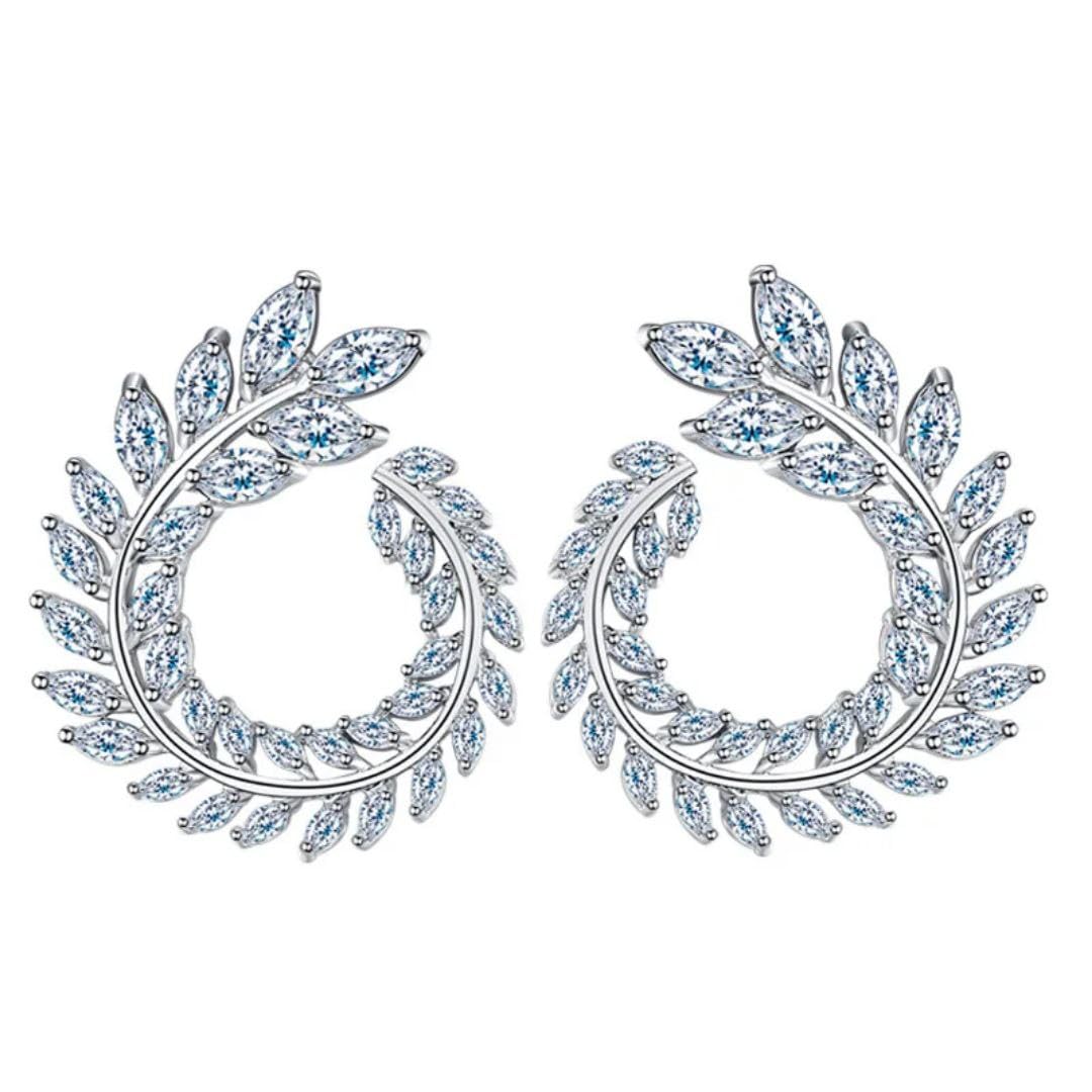 Fayruz Jewelry Olive Tree Leaf Cluster Earrings 18K Gold Plated Cubic Zirconia Stud Earrings for Women Alloy Faux Zircon