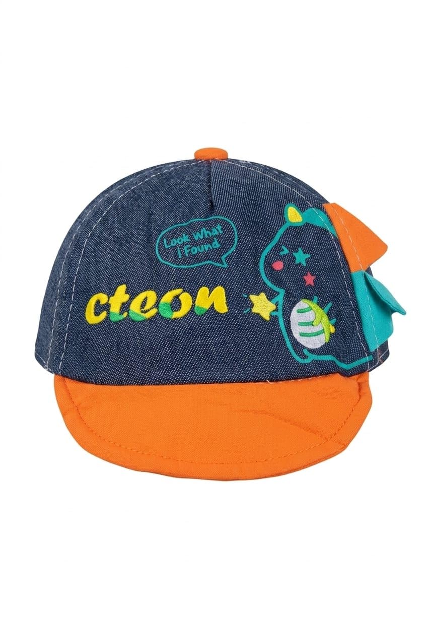 Unisex Summer and Sun Cotton Baby Cap Hat Jeans 3D Dinosaur قبعة أطفال قطنية للجنسين مناسبة للصيف والشمس والرحلات مقاس 0-6 شهرأ