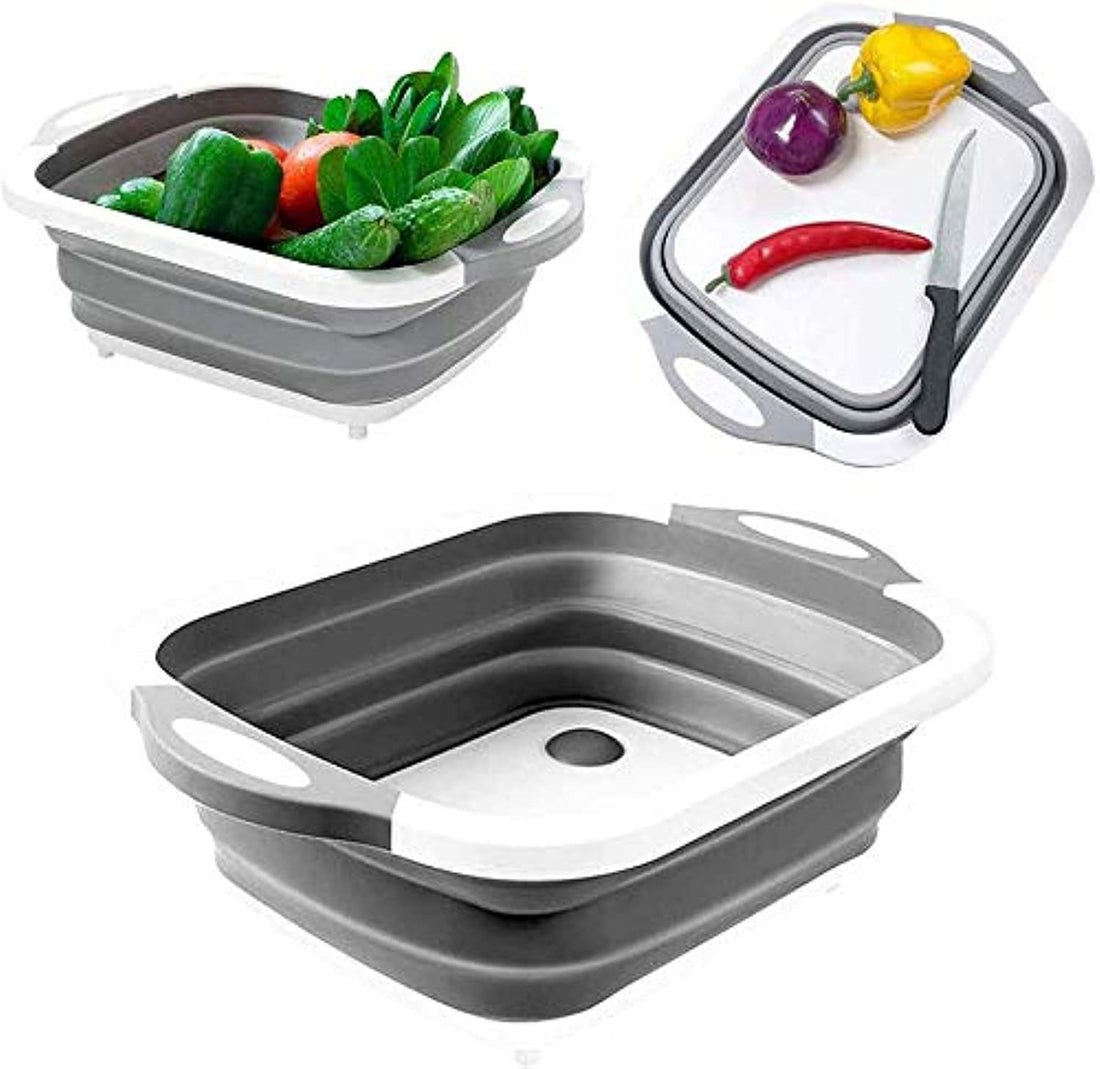 Ruihao Chopping Board Plastic Silicone Colander Dish Tub for Collapsible Cutting and with Draining Plug Folding Washing Vegetable Drain Basket