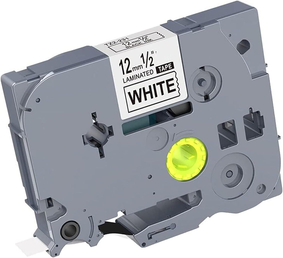 Laminated Label Tape, 12mm, Black on White, TZ-231 for Brother P Touch Label Printers