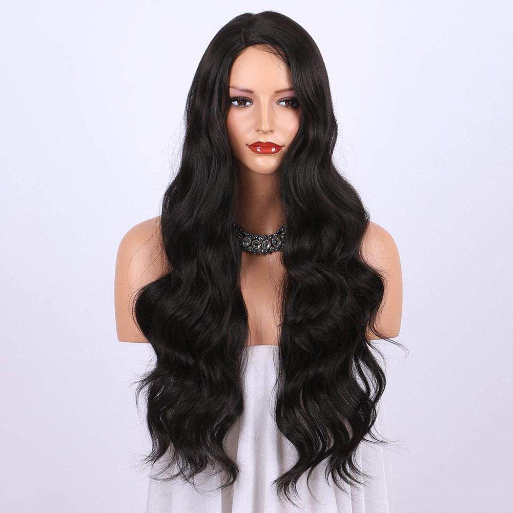 ECIF Dark Brown Synthetic Wigs For Women - Natural Looking Long Wavy Right Side Parting Heat Resistant Replacement Wig Full Machine Made
