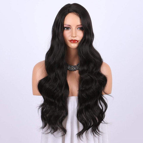 ECIF Dark Brown Synthetic Wigs For Women - Natural Looking Long Wavy Right Side Parting Heat Resistant Replacement Wig Full Machine Made