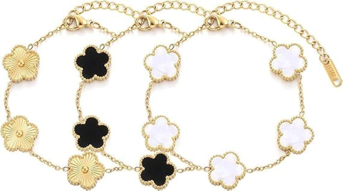 Fayruz Jewelry 18K Gold Plated Stainless Clover Lucky Bracelet for Women Fashion Four Leaf Flower Bracelets Jewelry Gifts for Women Teen Girls