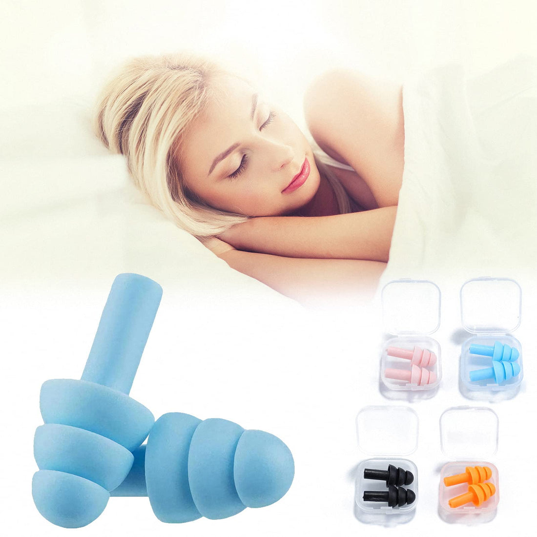 Somnr 4Pairs Silicone Ear Plugs,Soft Foam Earplugs Sleep Noise Cancelling,Earplugs for Sleep Noise Cancelling Reusable