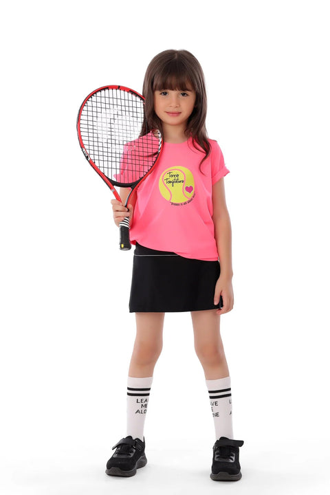 Girls Neon Pink Love Tennis Graphic T-Shirt – Sporty Top