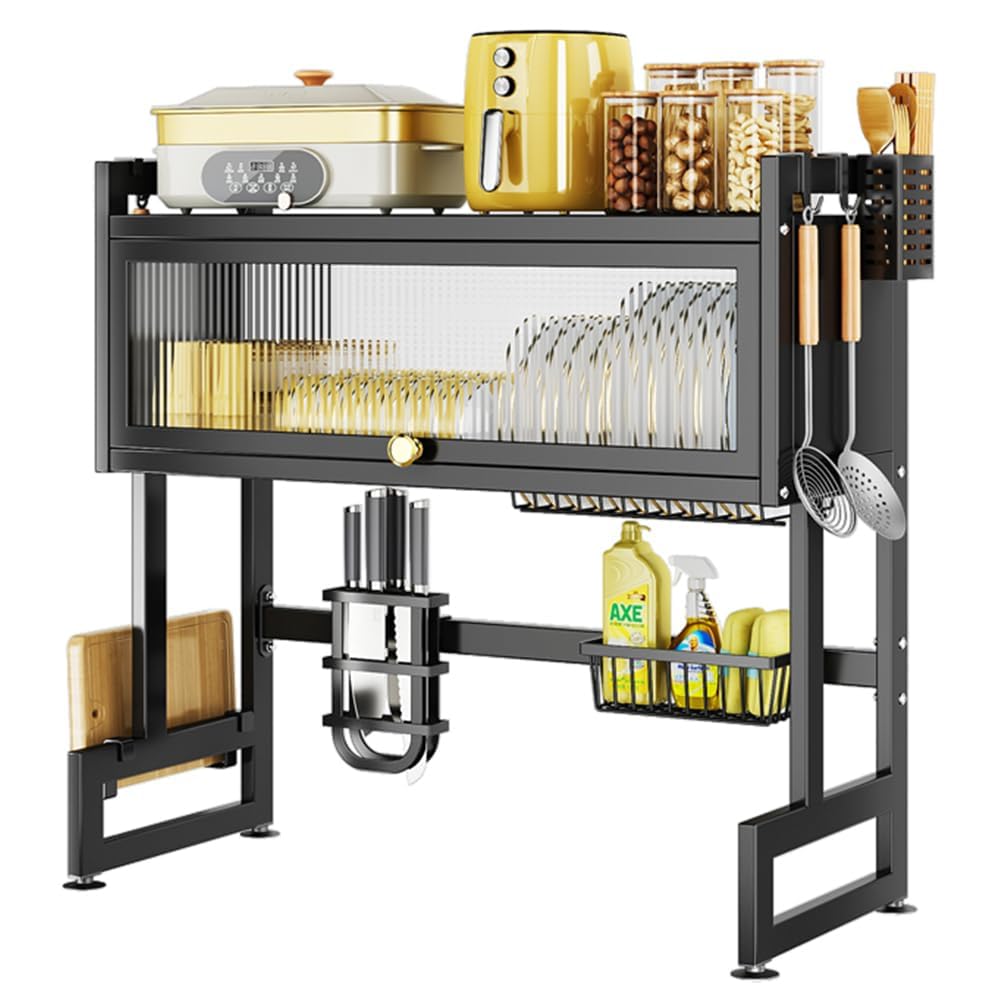 Dish Drainer Over Sink Large Capacity Over Sink Dish Rack Dish Rack Dish Rack Kitchen Drainer Kitchen Drainer Non-Slip Space Saving (Length 65cm, Black)