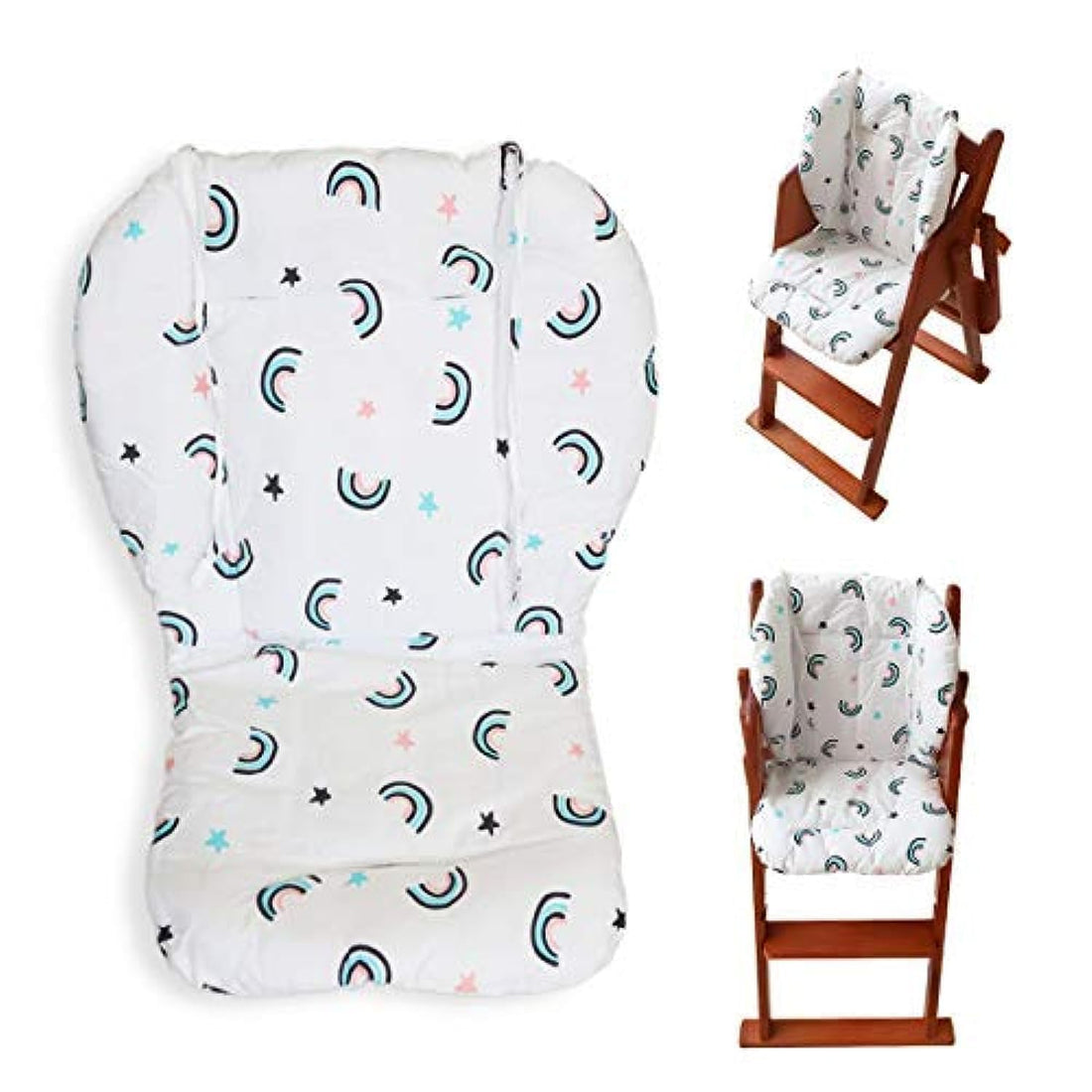 Moro Baby High Chair Cushion, Thick Pad For Wooden High Chair, Baby Dining Chair Liner Mat(Blue Rainbow)