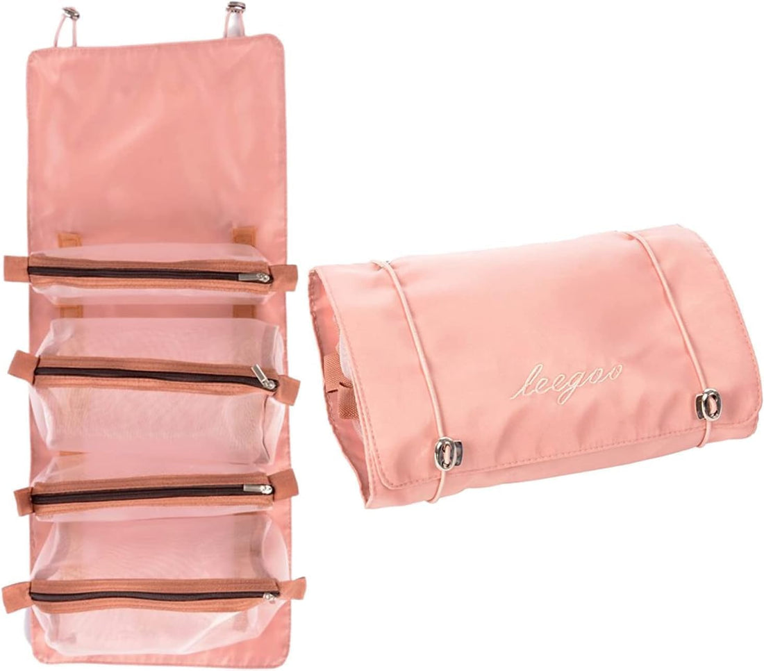 Satin Makeup Bag Travel Organizer Roll & Go 4 Clear Detachable Organizers Organize Cosmetics and Accessories Easily and Neatly | By Generic